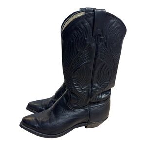 Abilene Boot Co Black Leather Western Cowboy Boots Size 7 Pointed Toe